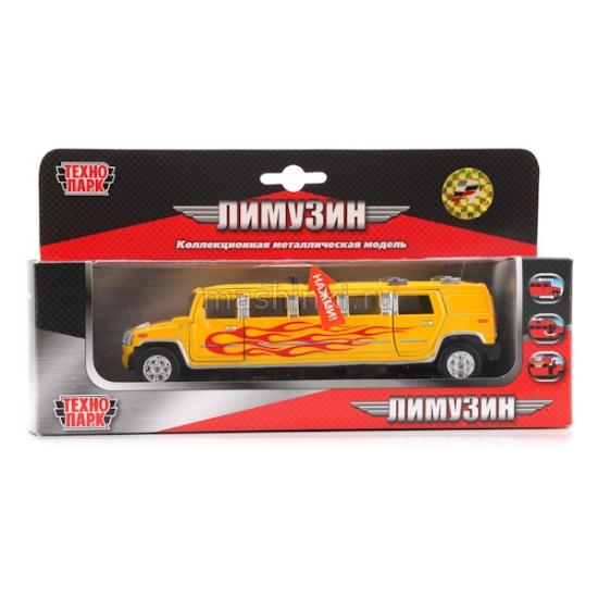 Изображение ТЕХНОПАРК 1/43 Лимузин HUMMER Пламя (свет, звук) инерц. желтый