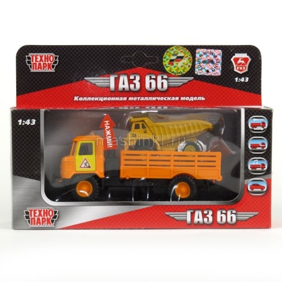 Изображение ТЕХНОПАРК 1/43 ГАЗ-66 строительная техника в кузове инерц. (свет, звук)