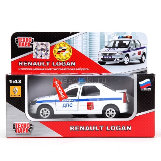 Изображение ТЕХНОПАРК 1/32 RENAULT Logan ДПС 12,5 см (свет, звук) белый