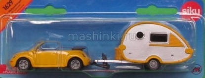 Изображение SIKU 1/64 VW Beetle Cabrio желтый + прицеп-автодом-капля