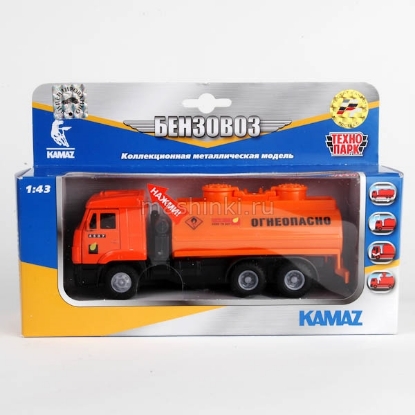 Изображение ТЕХНОПАРК 1/43 КАМАЗ бензовоз Огнеопасно 16,5 см (свет, звук) оранжевый