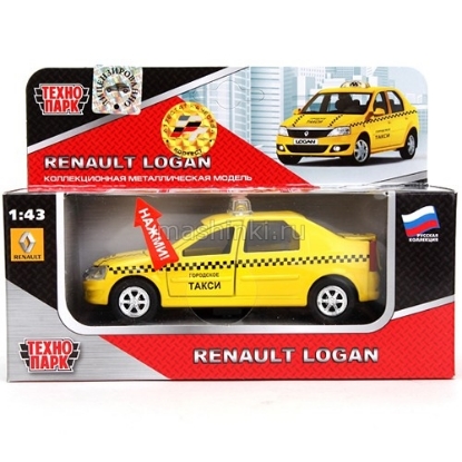Изображение ТЕХНОПАРК 1/32 RENAULT Logan такси (свет, звук) инерц. желтый