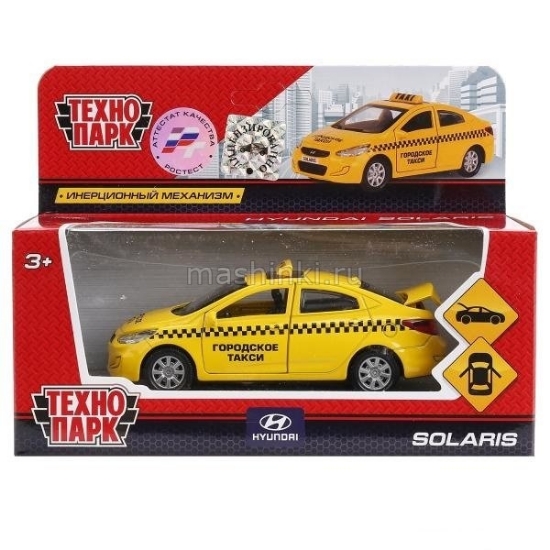 Изображение ТЕХНОПАРК HYUNDAI Solaris такси 12 см желтый