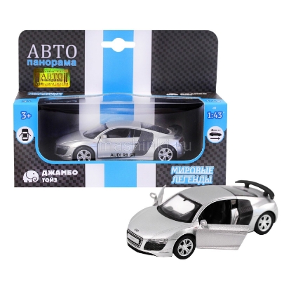 Изображение АВТОПАНОРАМА 1/43 AUDI R8 GT откр. двери серебристый