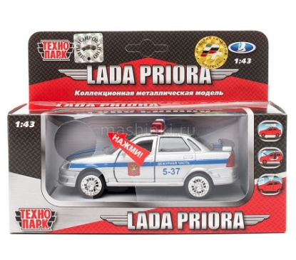 Изображение ТЕХНОПАРК 1/32 LADA Priora седан Полиция (свет, звук) серебристый