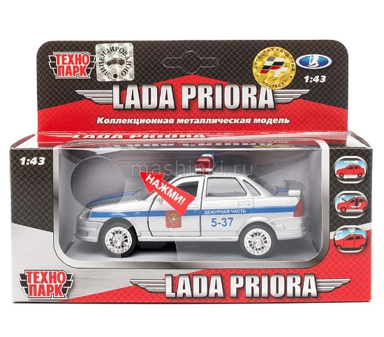 Изображение ТЕХНОПАРК 1/32 LADA Priora седан Полиция (свет, звук) серебристый