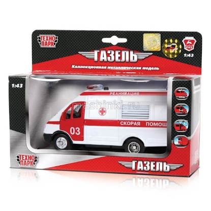 Изображение ТЕХНОПАРК 1/43 ГАЗЕЛЬ-2705 Скорая помощь Реанимация 13 см (свет, звук) желтый