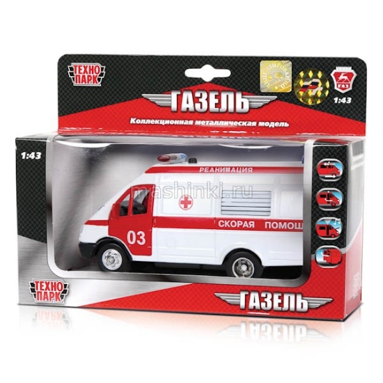 Изображение ТЕХНОПАРК 1/43 ГАЗЕЛЬ-2705 Скорая помощь Реанимация 13 см (свет, звук) желтый