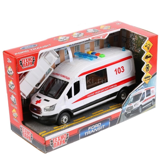 Изображение ТЕХНОПАРК FORD Transit Скорая помощь 22,5 см (свет, звук) пластм. белый откр.коробка