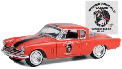 Изображение GREENLIGHT 1/64 STUDEBAKER Commander Starliner Busted Knuckle Garage Speed Shop 1954 orange/black stripes