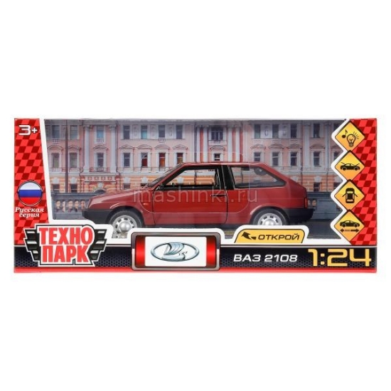 Изображение ТЕХНОПАРК 1/24 ВАЗ-2108 LADA 16,7 см (свет, звук, открыв-4/6) металл. инерц. бордовый