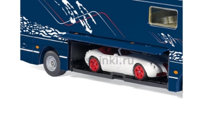 Изображение SIKU 1/50 Автобус-дом на колесах синий + машина в гараже
