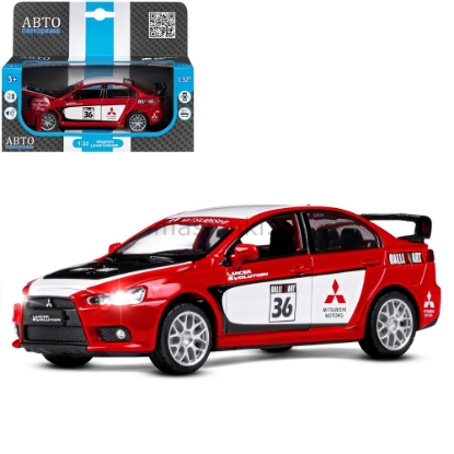 Изображение АВТОПАНОРАМА 1/32 MITSUBISHI Lancer Evolution (свет, звук) красный