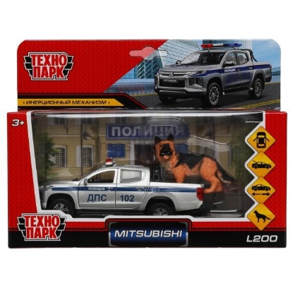 Изображение ТЕХНОПАРК MITSUBISHI L200 пикап Полиция 13 см серебристый + собака