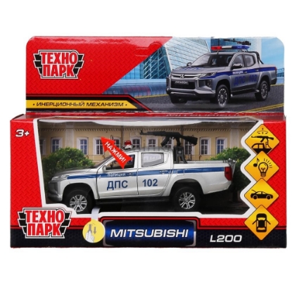 Изображение ТЕХНОПАРК MITSUBISHI L200 пикап Полиция ДПС 13 см серебристый + автомат