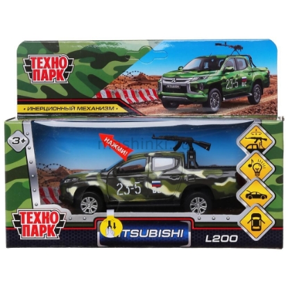 Изображение ТЕХНОПАРК MITSUBISHI L200 пикап ВС 13 см (свет, звук) камуфляж + автомат