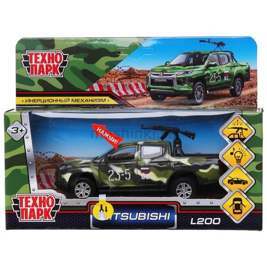 Изображение ТЕХНОПАРК MITSUBISHI L200 пикап ВС 13 см (свет, звук) камуфляж + автомат