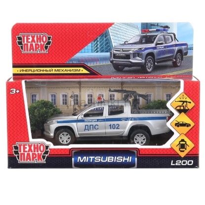 Изображение ТЕХНОПАРК MITSUBISHI L200 пикап Полиция ДПС 13 см (свет, звук) серебристый + автомат
