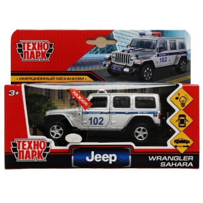 Изображение ТЕХНОПАРК JEEP Wrangler Sahara Полиция 12 см серебристый