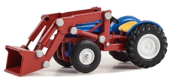 Изображение GREENLIGHT 1/64 FORD 8N трактор c фронтальным погрузчиком 1950 blue/red
