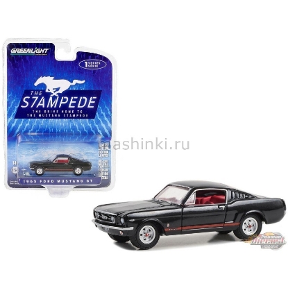 Изображение GREENLIGHT 1/64 FORD Mustang GT 1965 raven black with red stripes