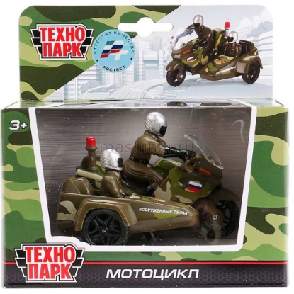 Изображение ТЕХНОПАРК Мотоцикл с коляской ВС и фигуркой 10 см хаки