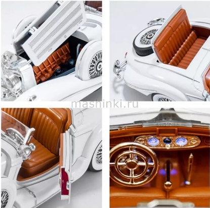 Изображение Открыв-ALLOY CAR 1/18 MERCEDES-BENZ 500K roadster (свет, звук) white/белый