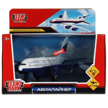 Изображение ТЕХНОПАРК Самолет 22 см (свет, звук) металл. белый