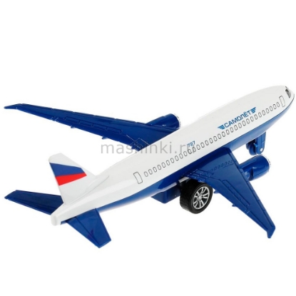 Изображение ТЕХНОПАРК Самолет гражданский 18,5 см (свет, звук) металл. бело-синий