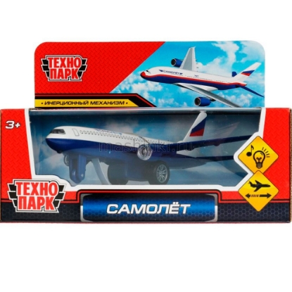 Изображение ТЕХНОПАРК Самолет гражданский 18,5 см (свет, звук) металл. бело-синий