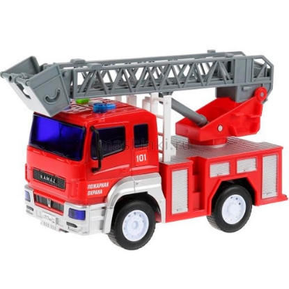 Изображение ТЕХНОПАРК КАМАЗ пожарный выдв. лестница пластм. 17 см (свет, звук) откр. коробка