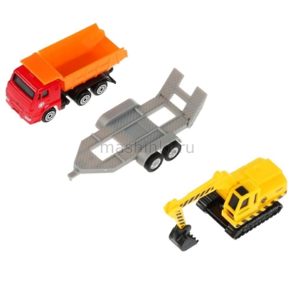 Изображение ТЕХНОПАРК КАМАЗ самосвал 7,5 см + экскаватор 7,5 см на прицепе