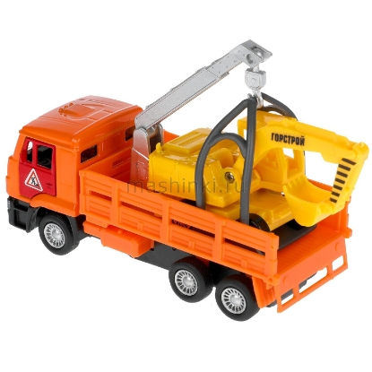 Изображение ТЕХНОПАРК КАМАЗ эвакуатор 12 см оранж. + экскаватор 7,5 см