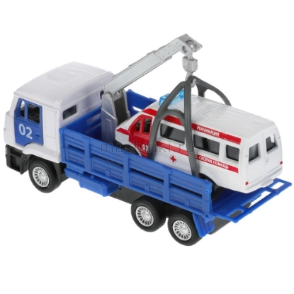 Изображение ТЕХНОПАРК КАМАЗ эвакуатор Полиция 12 см + ГАЗЕЛЬ Скорая помощь 7,5 см
