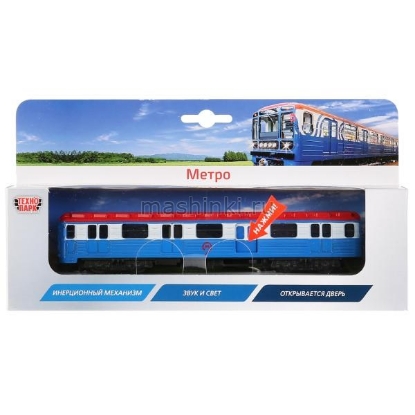 Изображение ТЕХНОПАРК Вагон метро 18,5 см (свет, звук) сине-бело-красный