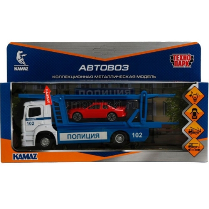 Изображение ТЕХНОПАРК KAMAЗ автовоз Полиция 20 см бело-синий + машинка