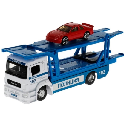 Изображение ТЕХНОПАРК KAMAЗ автовоз Полиция 20 см бело-синий + машинка