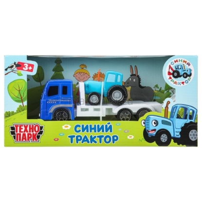 Изображение ТЕХНОПАРК Автоперевозчик + трактор 7,5 см СИНИЙ ТРАКТОР синий