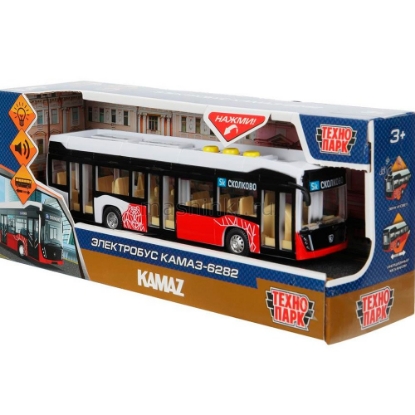 Изображение ТЕХНОПАРК Электробус КАМАЗ-6282 19,5 см (свет, звук) пластм. красный откр. коробка