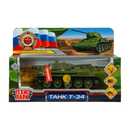 Изображение ТЕХНОПАРК Танк T-34 12 см (свет, звук) металл. хаки