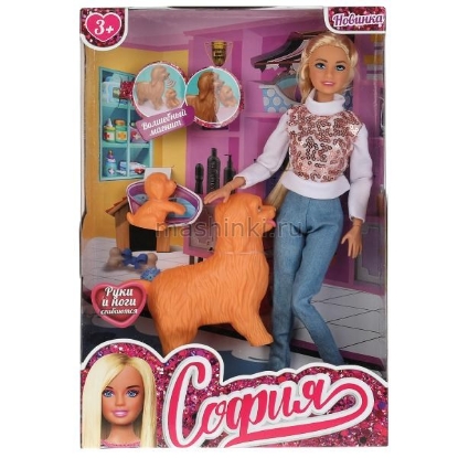 Изображение Кукла СОФИЯ в машине 29 см руки, ноги сгиб. (магнитные собака и щенок)