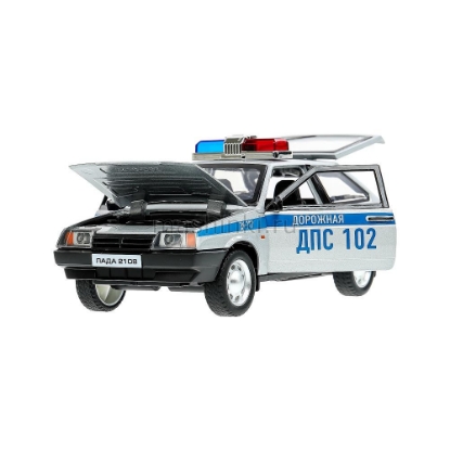 Изображение ТЕХНОПАРК 1/24 ВАЗ-2108 LADA Полиция 16,7 см (свет, звук) серый