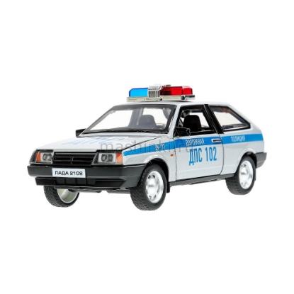 Изображение ТЕХНОПАРК 1/24 ВАЗ-2108 LADA Полиция 16,7 см (свет, звук) серый