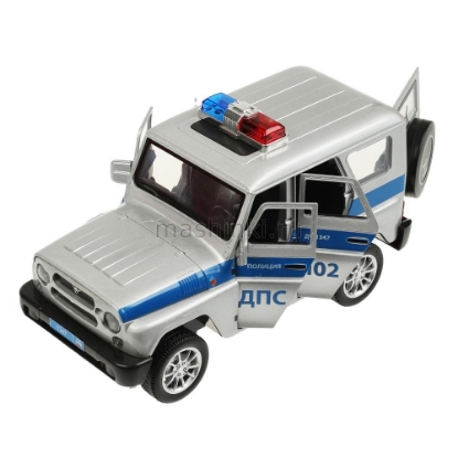 Изображение ТЕХНОПАРК 1/25 УАЗ/UAZ Хантер/Hunter Полиция 17 см (свет, звук, 6/6) серебристый