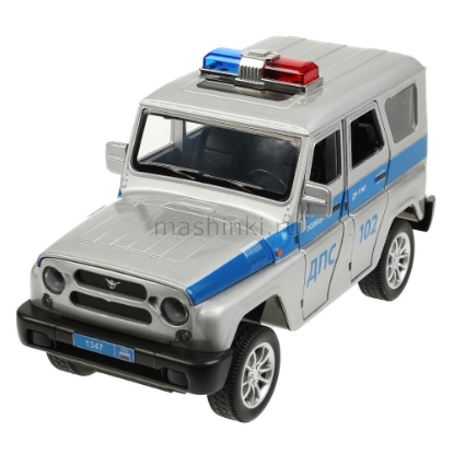 Изображение ТЕХНОПАРК 1/25 УАЗ/UAZ Хантер/Hunter Полиция 17 см (свет, звук, 6/6) серебристый