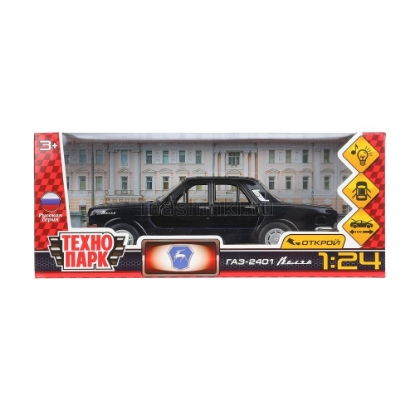 Изображение ТЕХНОПАРК 1/24 ГАЗ-2401 (свет, звук, открыв. 6/6) 19,7 см черный