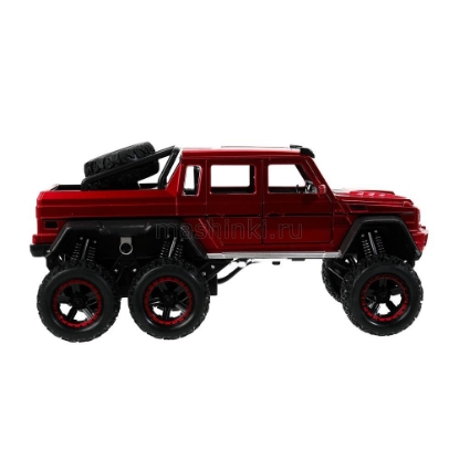 Изображение ТЕХНОПАРК 1/25 MERCEDES-BENZ G-Class трехосный пикап 23 см (свет, звук, открыв. 6/6) красный
