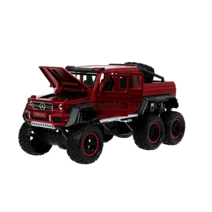 Изображение ТЕХНОПАРК 1/25 MERCEDES-BENZ G-Class трехосный пикап 23 см (свет, звук, открыв. 6/6) красный