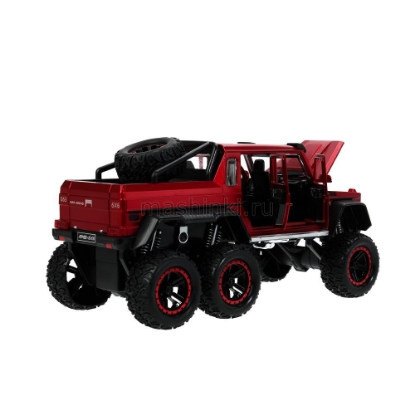 Изображение ТЕХНОПАРК 1/25 MERCEDES-BENZ G-Class трехосный пикап 23 см (свет, звук, открыв. 6/6) красный