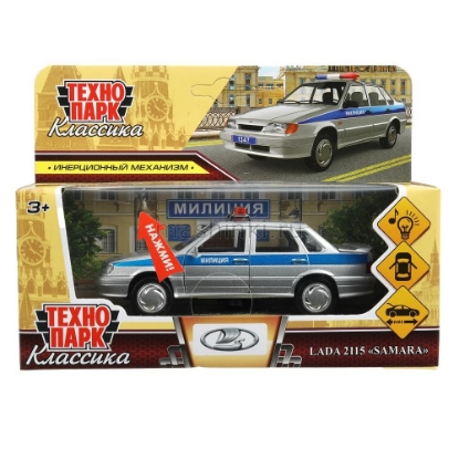 Изображение ТЕХНОПАРК ВАЗ-2115 LADA Samara Полиция 12 см (свет, звук) серебристый
